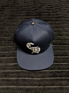Chrome Hearts Navy Blue Embroidered Logo Snapback Hat